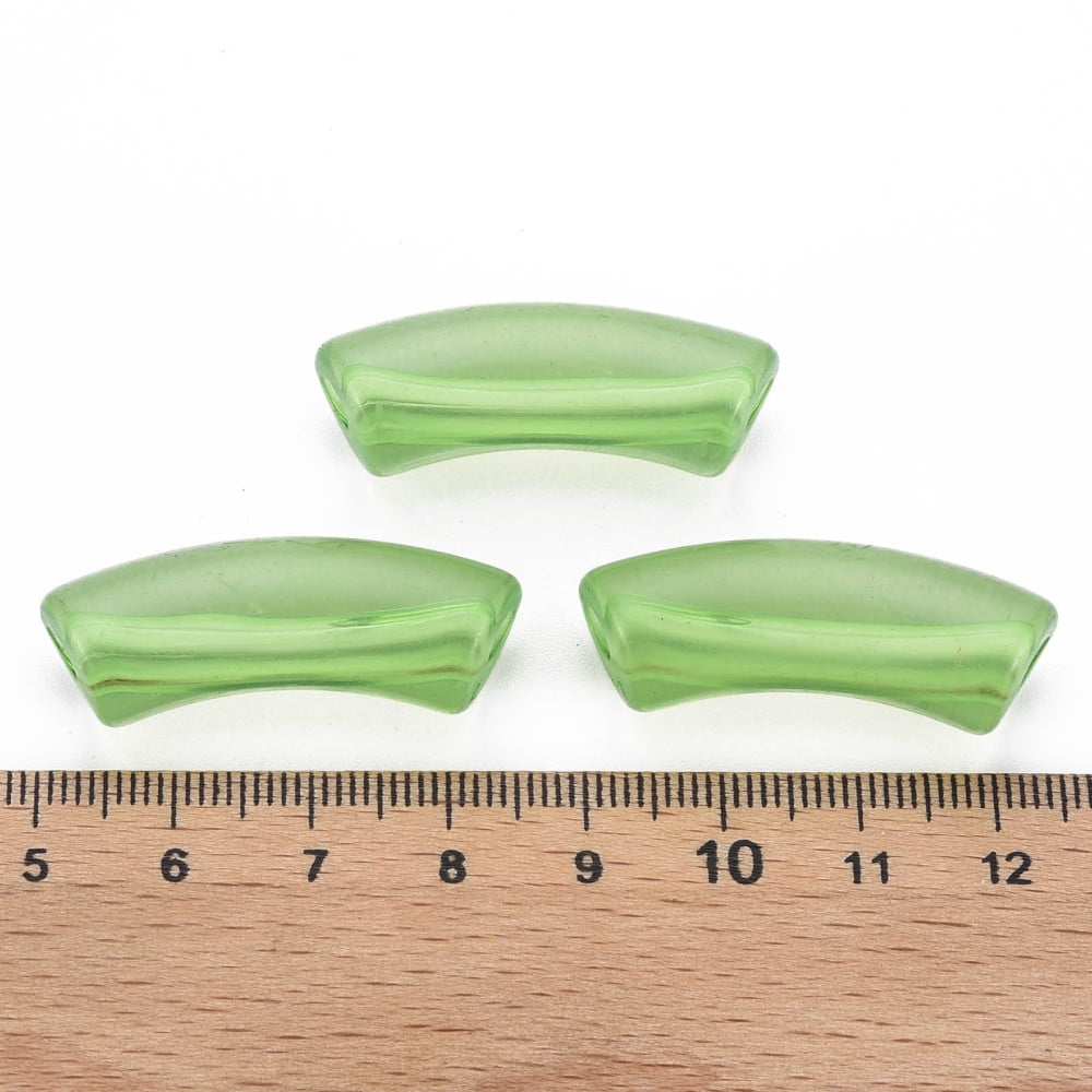 Transparent Acrylic Beads Curved Tube Yellow Green 36x13.5x11.5mm Hole: 4mm about 148pcs/500g