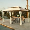 thumbnail image 4 of Gymax 2-Tier 10'x13' Steel Gazebo Canopy Tent Shelter Patio Garden Outdoor Netting Tan, 4 of 10