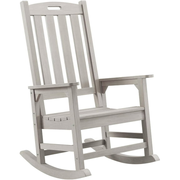 Psilvam Oversized Outdoor Rocking Chair, with 21" Wide Seat and 32" Tall Backrest, Pre-Assembled with Most Components for Effortless Installation (Gray)