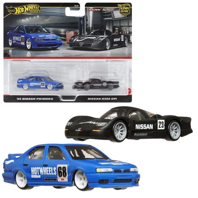 Vehículo de juguete Hot Wheels HRR74 Premium, paquete de 2 unidades, Nissan R390 GT1/Nissan Primera