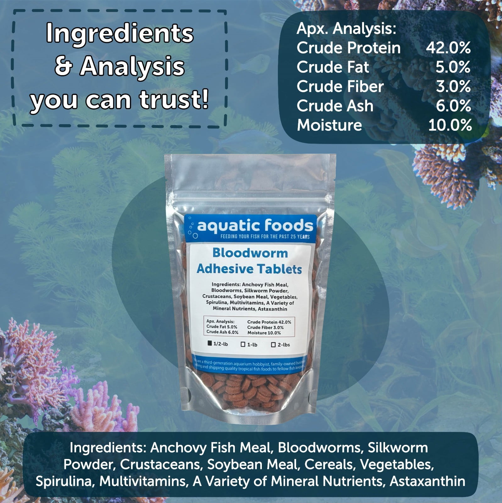 Bloodworm Glass Sticking 42% Protein Tablets for Angels, Tetras, Guppies, Cichlids, All Community Tropical Fish 2-lbs Bag