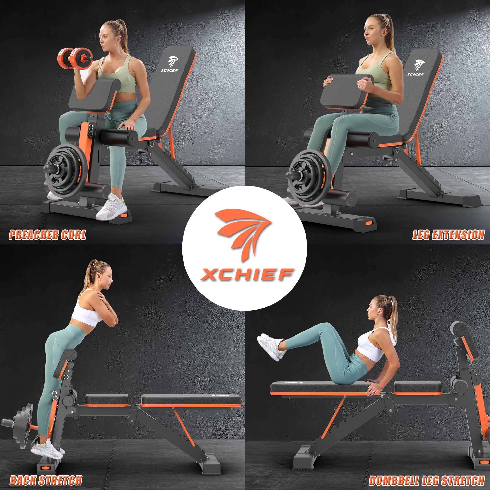 XCHIEF Adjustable Weight Bench - 1000 lbs Heavy Duty Foldable Workout Benchs Press with Leg Extension & Preacher Pad, Flat/Incline/Decline for Home Gym