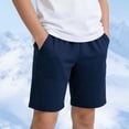 thumbnail image 2 of BiZtdJrK Summer Shorts for Boy Elastic Waist Straight Leg Cotton Short Pants Lightweight Solid Color Casual Shorts with Pockets Navy 160, 2 of 7
