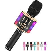 Amazmic Kids Karaoke Microphone Machine Toy Bluetooth Microphone Portable Wireless Karaoke Machine Handheld with LED Lights, Gift for Children Adults Birthday Party, Home KTV(Black Gold)