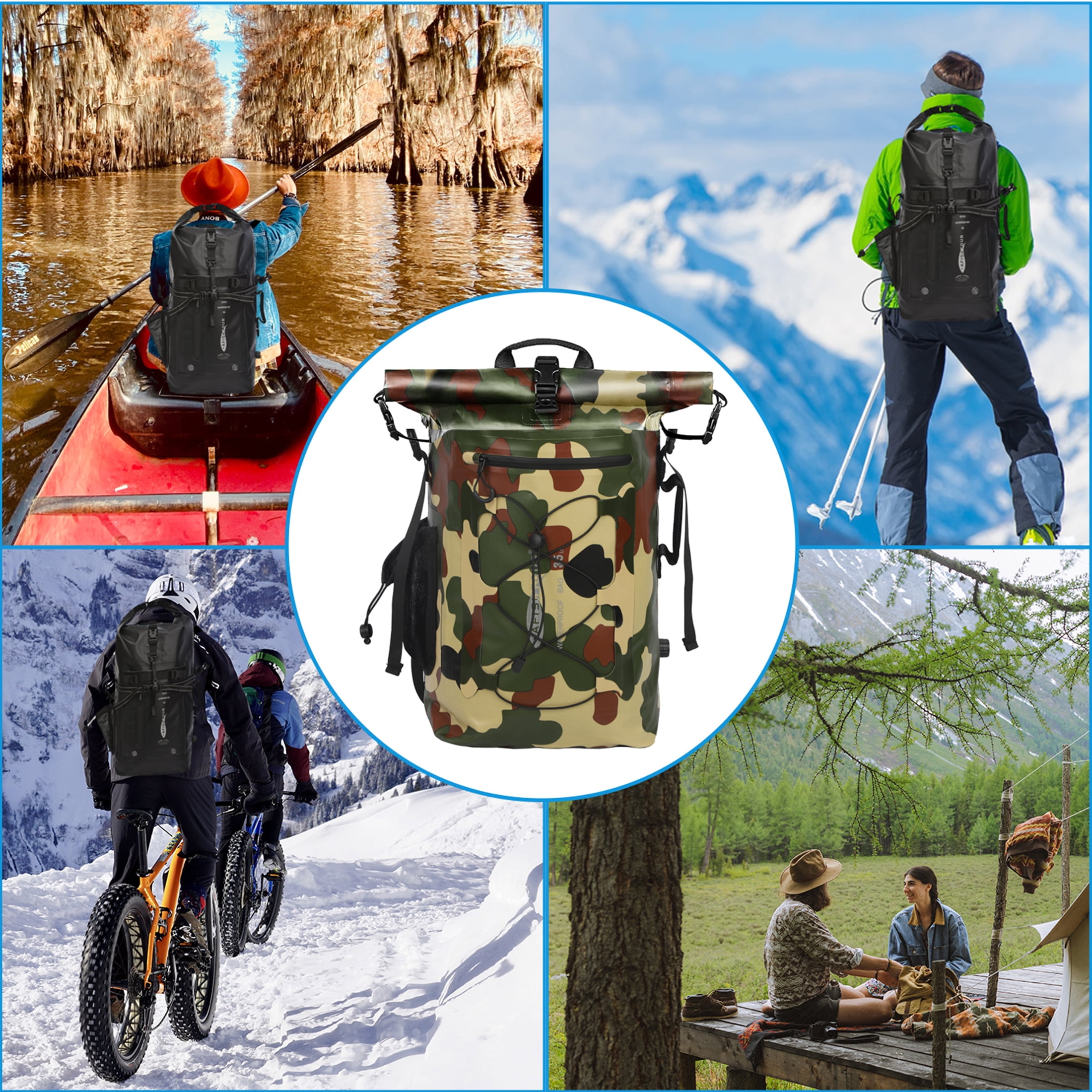 AFISHTOUR Dry Bag Waterproof Backpack, 35L Roll Top Floating Dry Backpack for Kayaking, Hiking, Camping, Travel (Green)