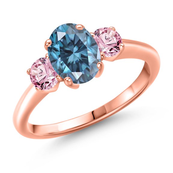 Gem Stone King 18K Rose Gold Plated Silver Ring Persian Blue Moissanite and Lab Grown Diamond (1.88 Cttw)