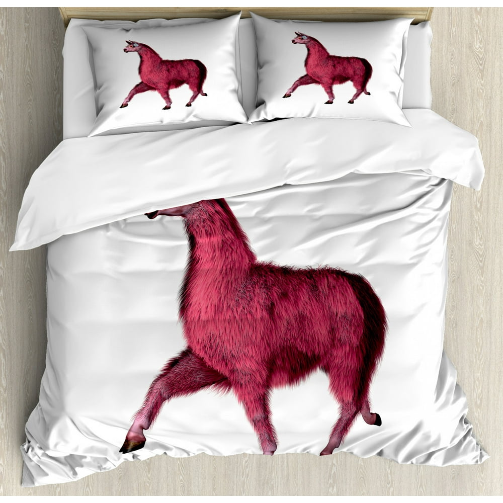 Llama King Size Duvet Cover Set, Pink Toned Llama Design with Glasses