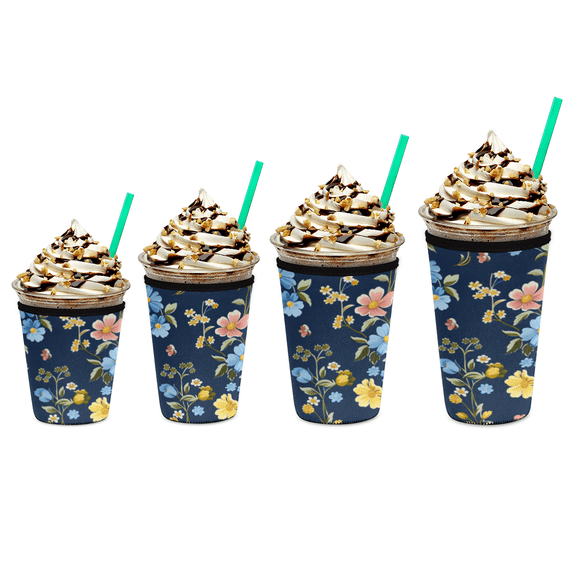 Insulated Neoprene Cup Sleeve, Reusable Drink Sleeve for Iced Coffee, Beverage Holder for Hot and Cold, Fits 16 to 32 Oz Tumblers, Retro Floral