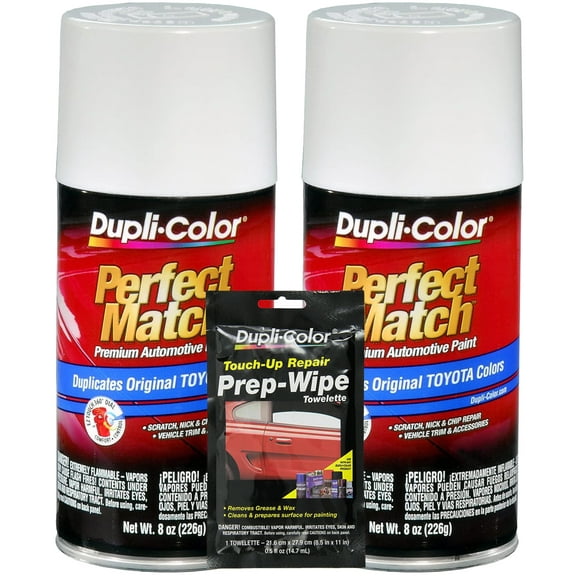 Duplicolor Exact-Match Automotive Paint Matches Toyota White Pearl (8 oz) - Bundle with Prep Wipe