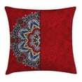 thumbnail image 1 of Red Mandala Throw Pillow Cushion Cover, Ukranian Ethnic Design Half Mandala with Swirls and Flowers Image, Decorative Square Accent Pillow Case, 16 X 16 Inches, Burngundy Blue and White, by Ambesonne, 1 of 1