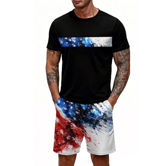 GrmtClth Mens Usa Flag 2 Piece Outfits Independence Day 1776-2026 T-Shirt and Shorts Set Casual Short Sleeve Outfits Fashion Elastic Drawstring Clothing White M