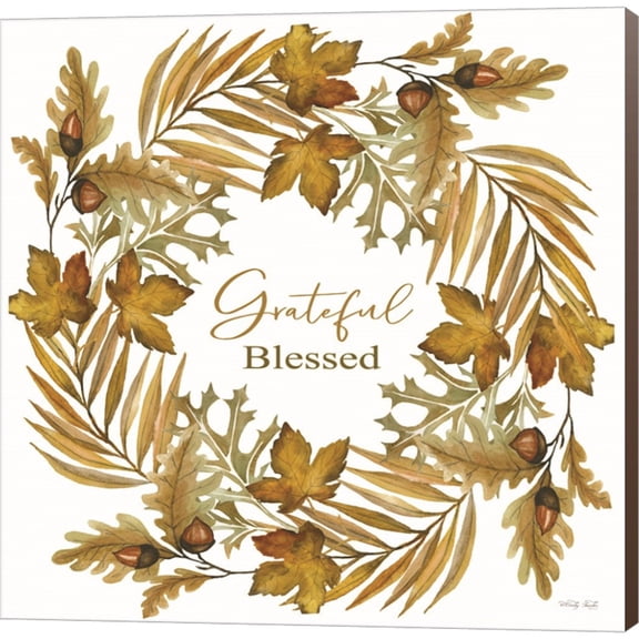 Great Art Now Grateful Blessed Fall Wreath by Cindy Jacobs, Canvas Wall Art, 24W x 24H