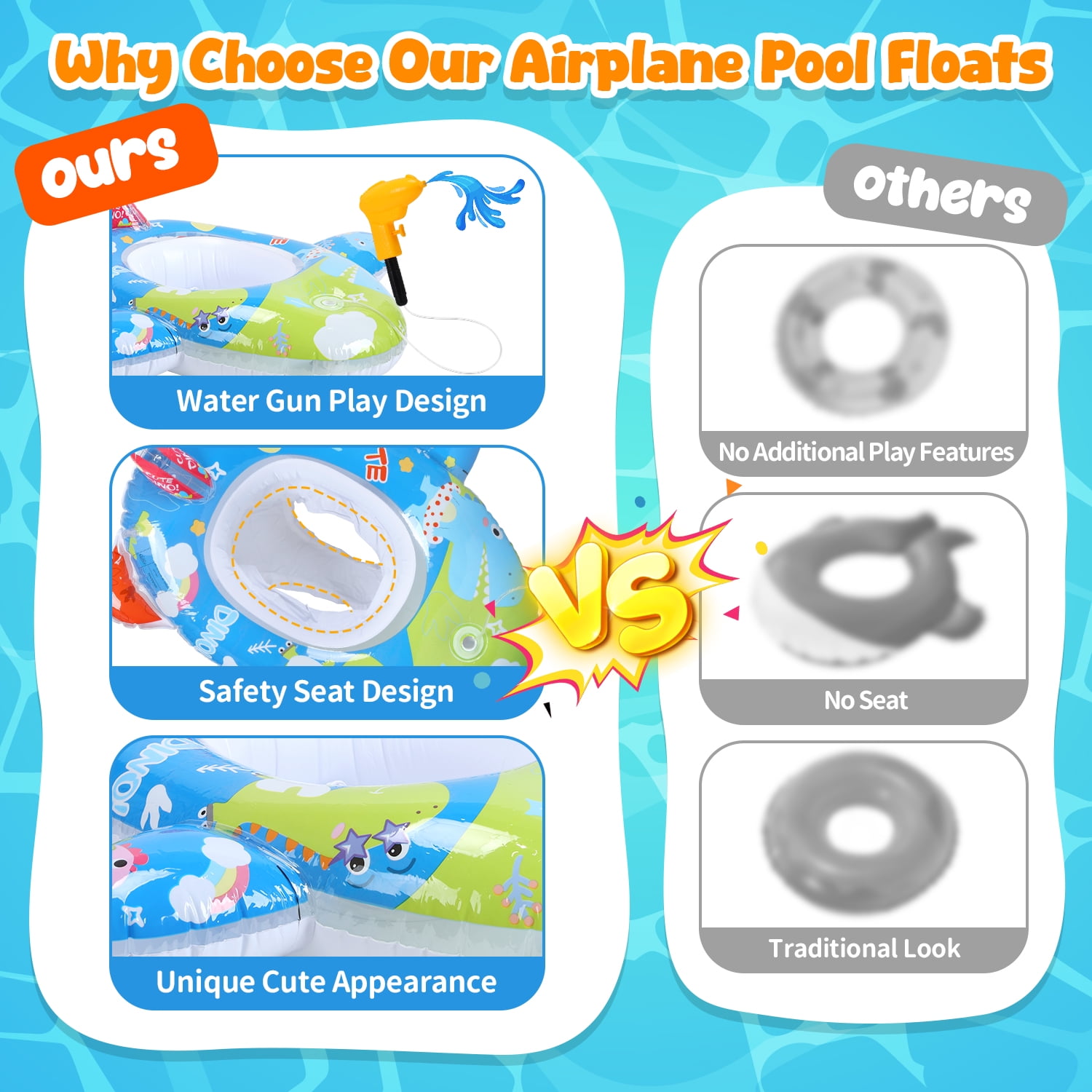 WonderStone Airplane Baby Pool Float with Squirt Water Gun, Inflatable Swimming Float with Safety Seat, Water Toy for Kids Ages 1-5, Pool & Beach Toy for Boys and Girls, Blue
