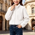 thumbnail image 6 of BXJX Girls Fleece Jackets, Zip‑Up Stand Collar Casual Warm Cropped Outerwear White Size 5-6 T, 6 of 7