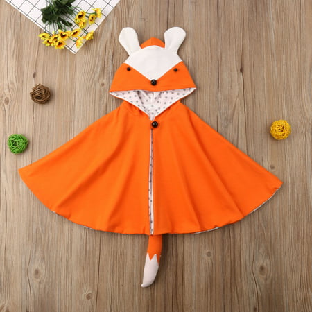 Baby Girl Cotton Hoodie Toddler Fox Ear Cape Infant Fox Tail Coat Cloak Wraps Shawl