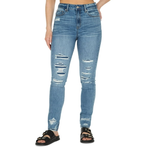 Rewash Juniors’ Rip & Repair Skinny Jeans, Navy, 9