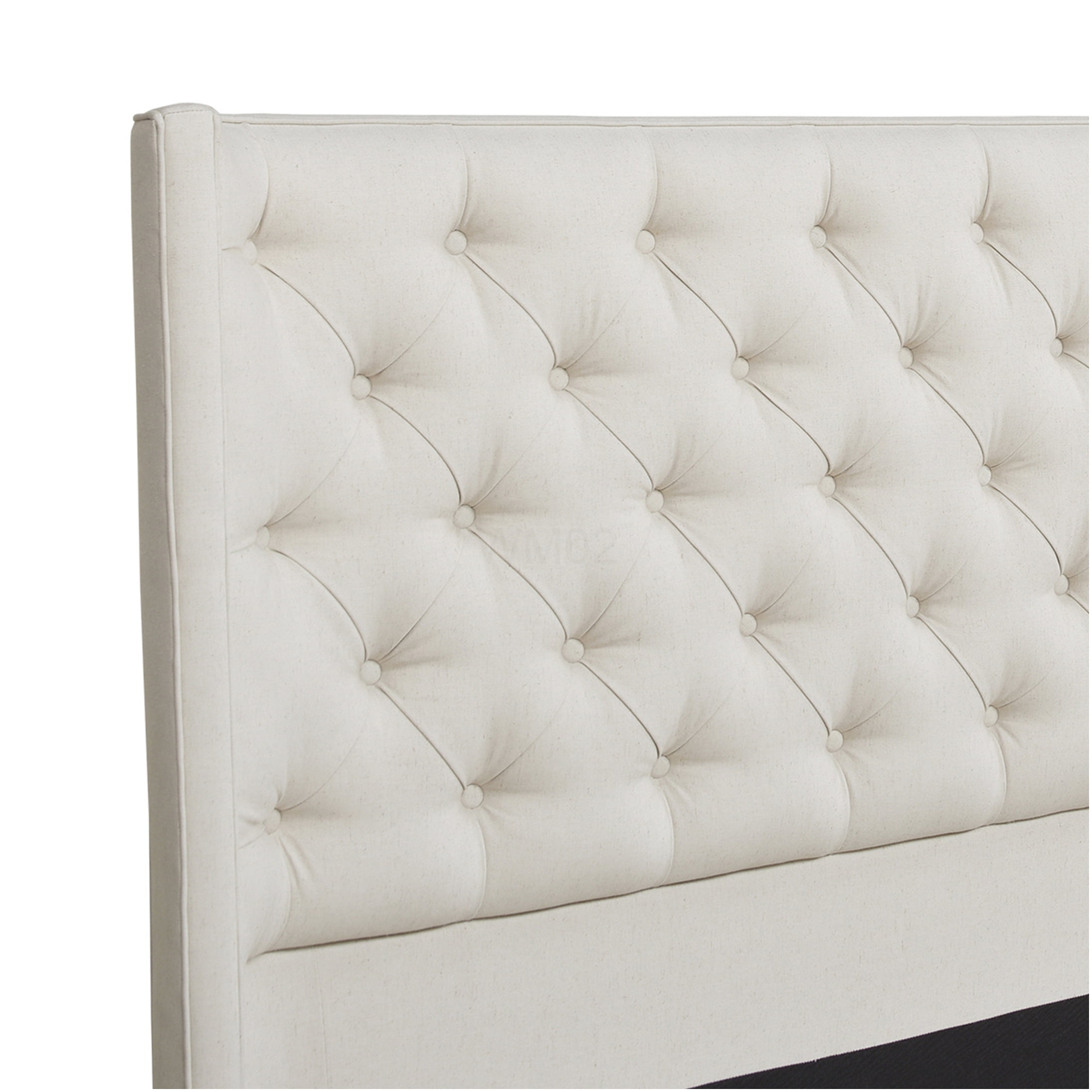 Manhattan King Size Upholstered Bed Frame with Wingback Headboard, Light Beige Fabric, No Box Spring Required Platform Bed
