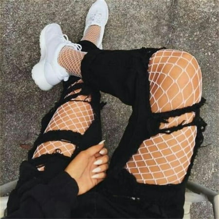 

Grofry Women Pantyhose Hollow Net Fishnet Stockings Stretchy Tights Breathable Stocks White-large Hole