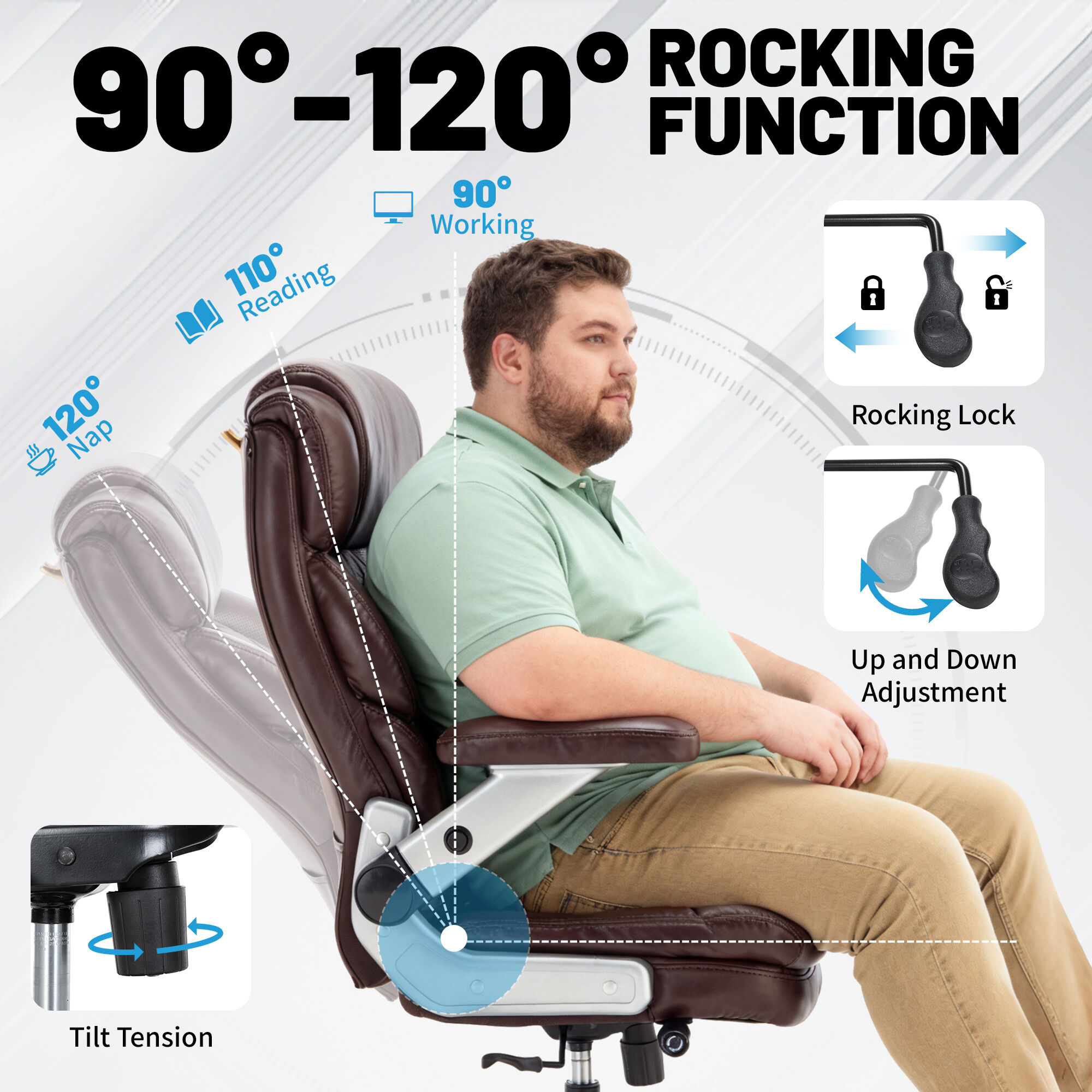800LBS High Capacity Office Chair for Various Body Types with High Back, Wide Seat and Adjustable Lumbar Support, Computer Desk Chair with Multi-Angle Adjustable Flip Arms for Home Office