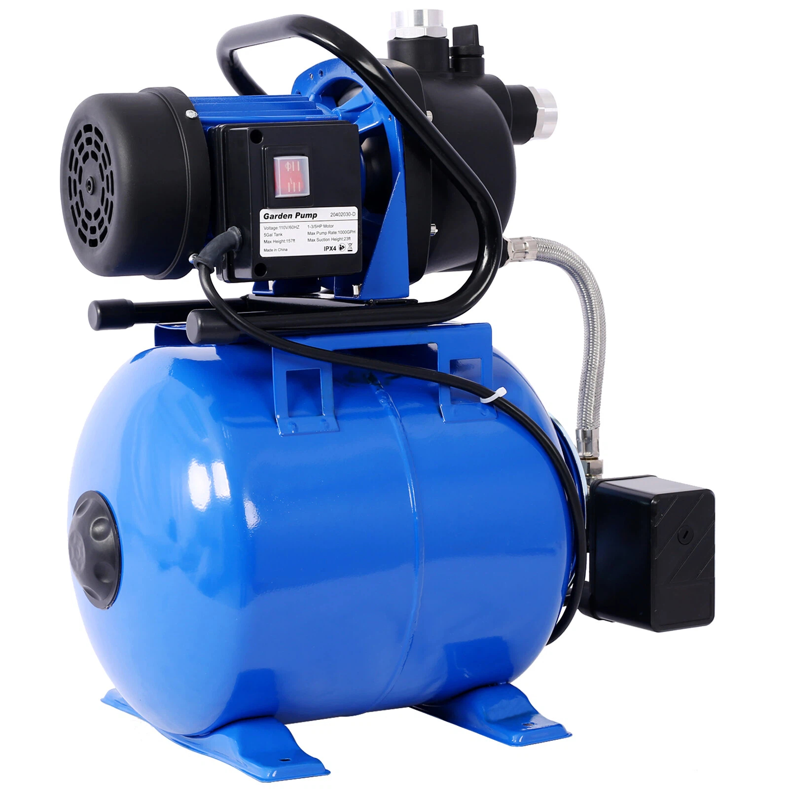 【LuckyNote】Automatic 1.6HP Shallow Well Jet Pump with 5Gal Pressure Tank, 1000GPH 157ft Lift Water Booster for Home Garden Farm Use
