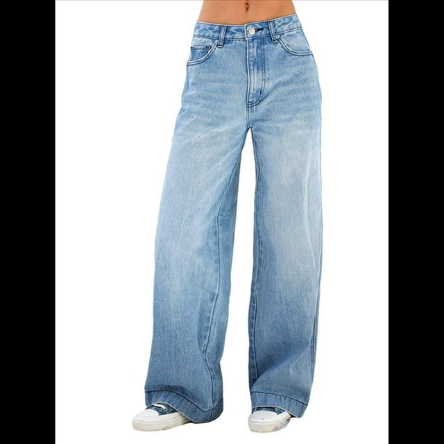 Pantalones Vaqueros Boyfriend de Pierna para Mujer, de Pierna Recta, de Tiro Bajo, Holgados e Informales. Azul Oscuro S
