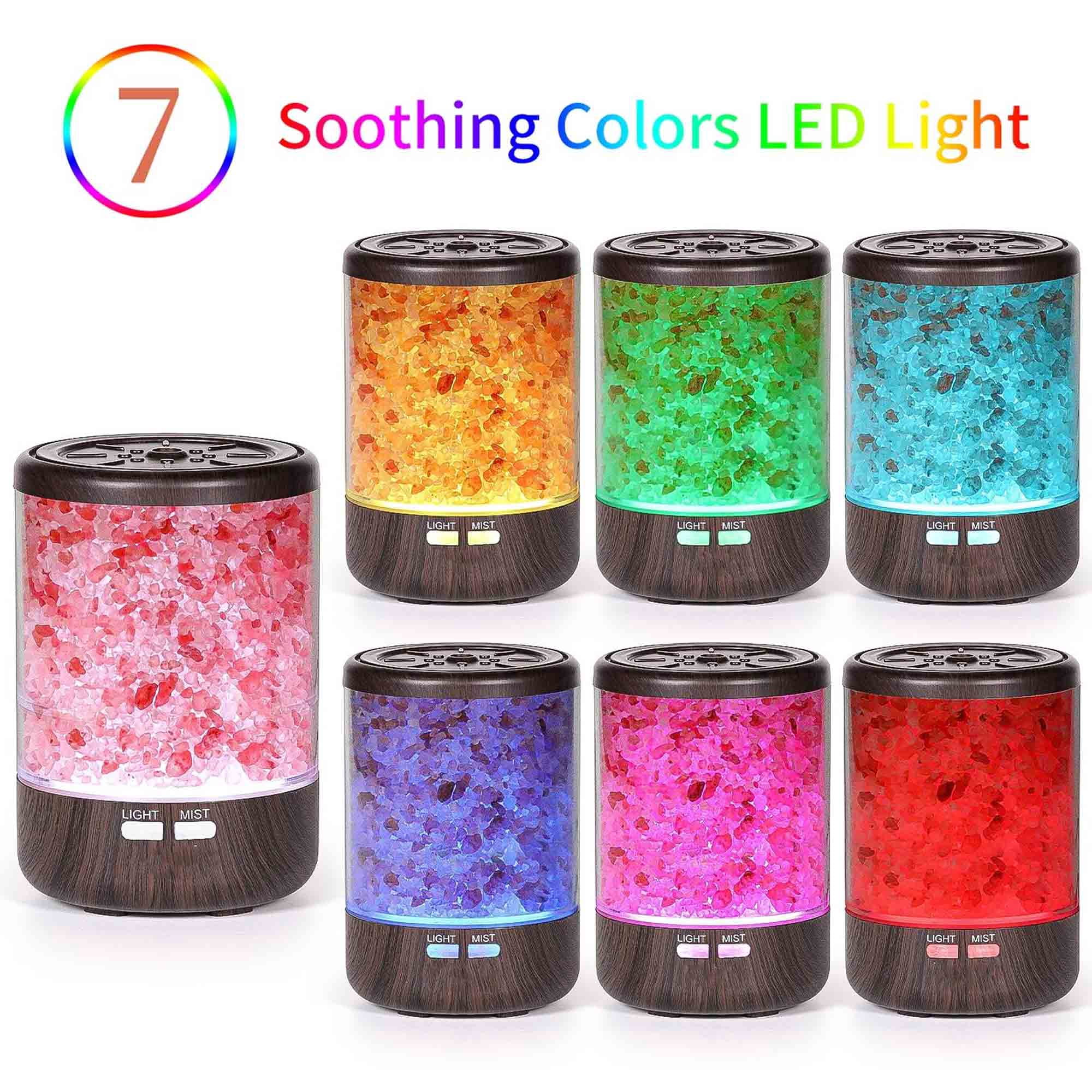 Essential Oil Aromatherapy Home Diffuser with Himalayan Pink Salt Crystal, 7 Color Lights, 2 Mist Humidifier Modes, Nightlight for Home, Office, Bedroom, Spa, Yoga 120ml