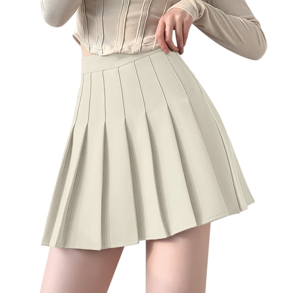 Clearance! Hontri Skirts for Women Womens Girls Solid Pleated Skirt Basic Skirt Aline Design Skirt Skirts for Women Beige,L