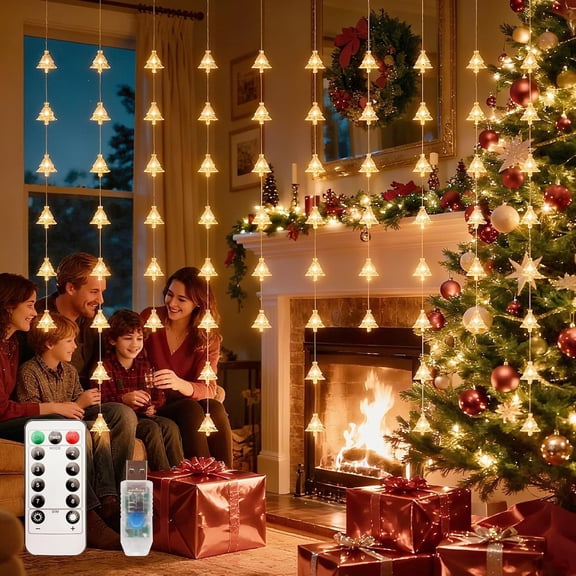 Christmas Tree Curtain Lights, Warm White Window Lights 70 LEDs  Light with Remote Fairy  Twinkle String Lights   Wall Ceiling Decor for Christmas, Wedding, Party
