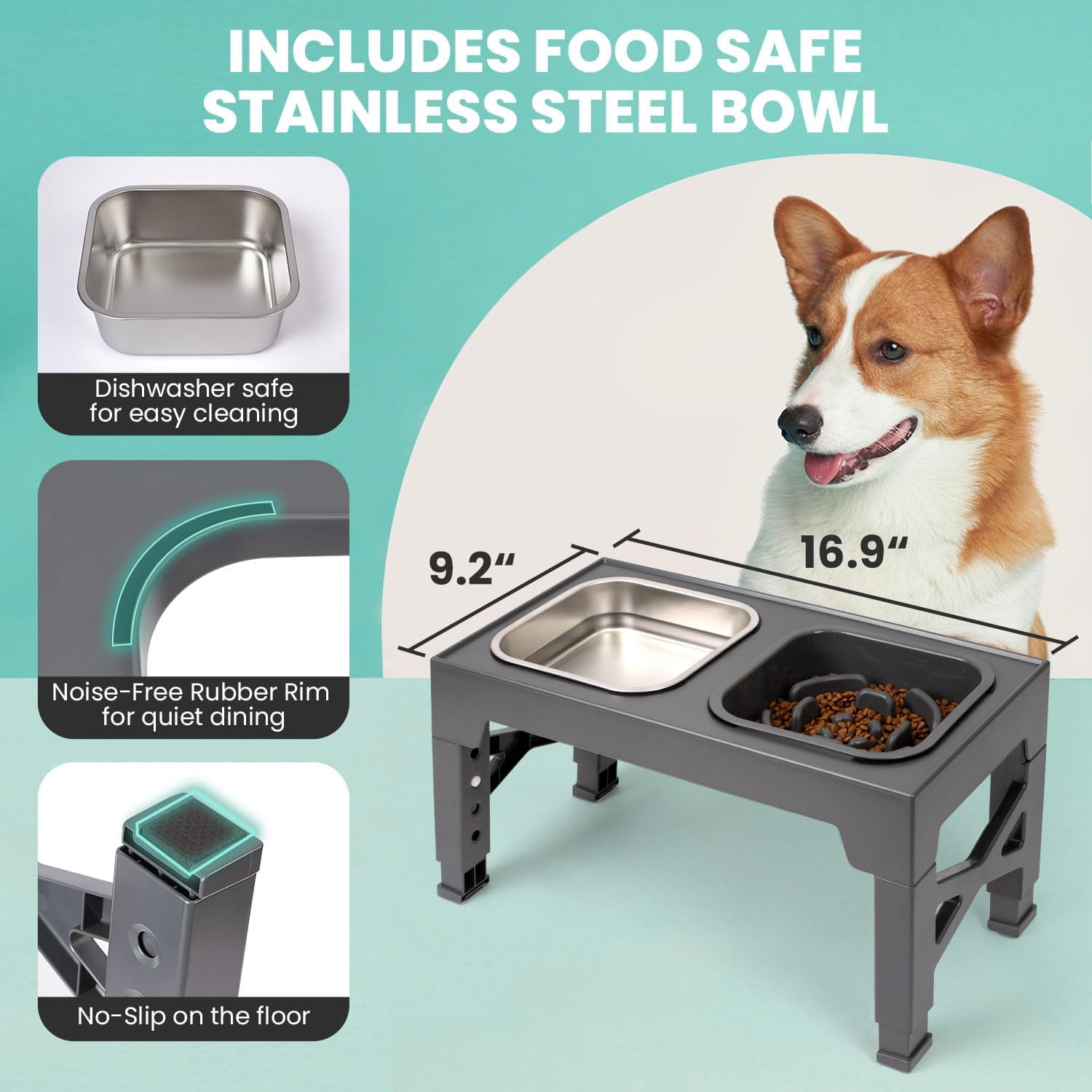 Elevated Dog Bowls, with Slow Feeder Bowl and Stainless Steel Dog Food Bowl