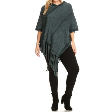 SAYFUT Fashion Knit Tassel Fringed Pullover Poncho Sweater Cape Shawl ...