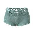 thumbnail image 3 of Short Pants For Women Solid Color Hollow Knit Pattern Three-Point Beach Short, 3 of 7