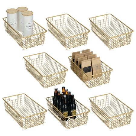 mDesign Metal Wire Food Storage Basket Organizer with Handles for Organizing Kitchen Cabinets  Pantry Shelf  Bathroom  Laundry Room  Closets  Garage - Omni Collection  8 Pack  Soft Brass