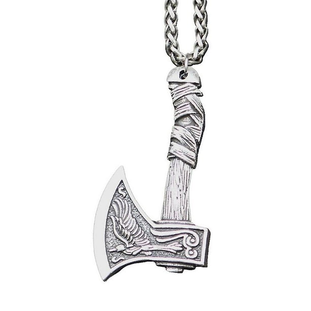 Ancient silver Collar con colgante de hacha de cuervo y lobo vikingo, cadena de aleación, joyería vikinga, regalos para hombres y mujeres