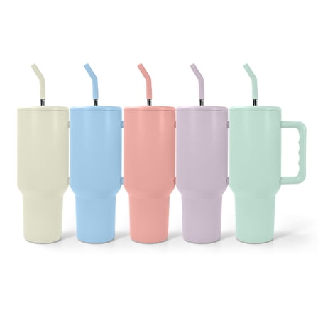 40 oz Sublimation Tumblers with Handle Double Wall Stainless Steel Insulated Tumblers Reusable mug Macaron colored 5 pack