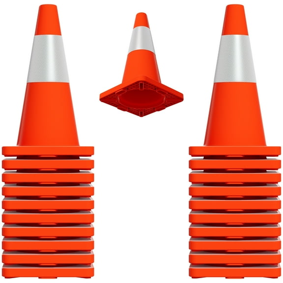 Warning Cone, 20 Piece Bulk, Non-Slip Foot Pads, Orange Traffic Cone, Reflective PVC Cone, Road Safety, Driving Course, Training Ground​​