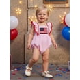 thumbnail image 6 of BemeyourBBs Newborn Baby Girl My First 4th of July Outfit Baby Girl Patriot Independent Day Summer Clothes Bubble Romper American Flag Embroidery Square Neck Ruffled Fly Sleeve Bodysuits Jumpsuits, 6 of 9