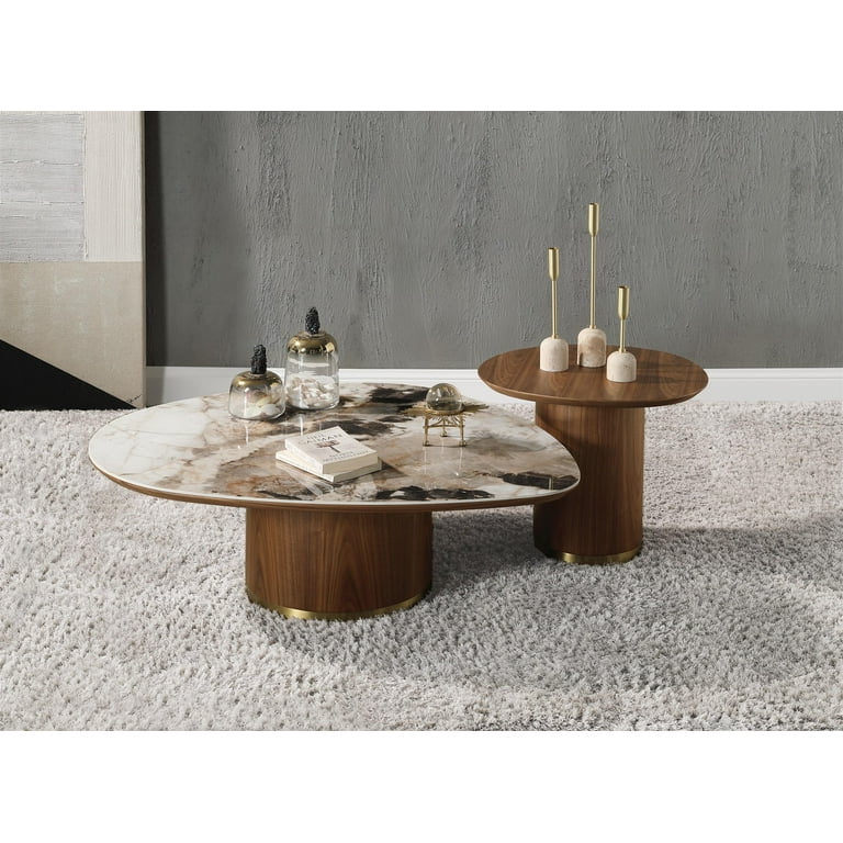 ACME Willene Contemporary Wood Coffee Table with Ceramic Top in
