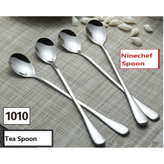 NineChef Bundle - NineChef Stainless Steel Espresso Spoon Tea Spoon coffee Spoon modern design 19cm long (5 Spoon)   1 NineChef Brand Long Handle Spoon