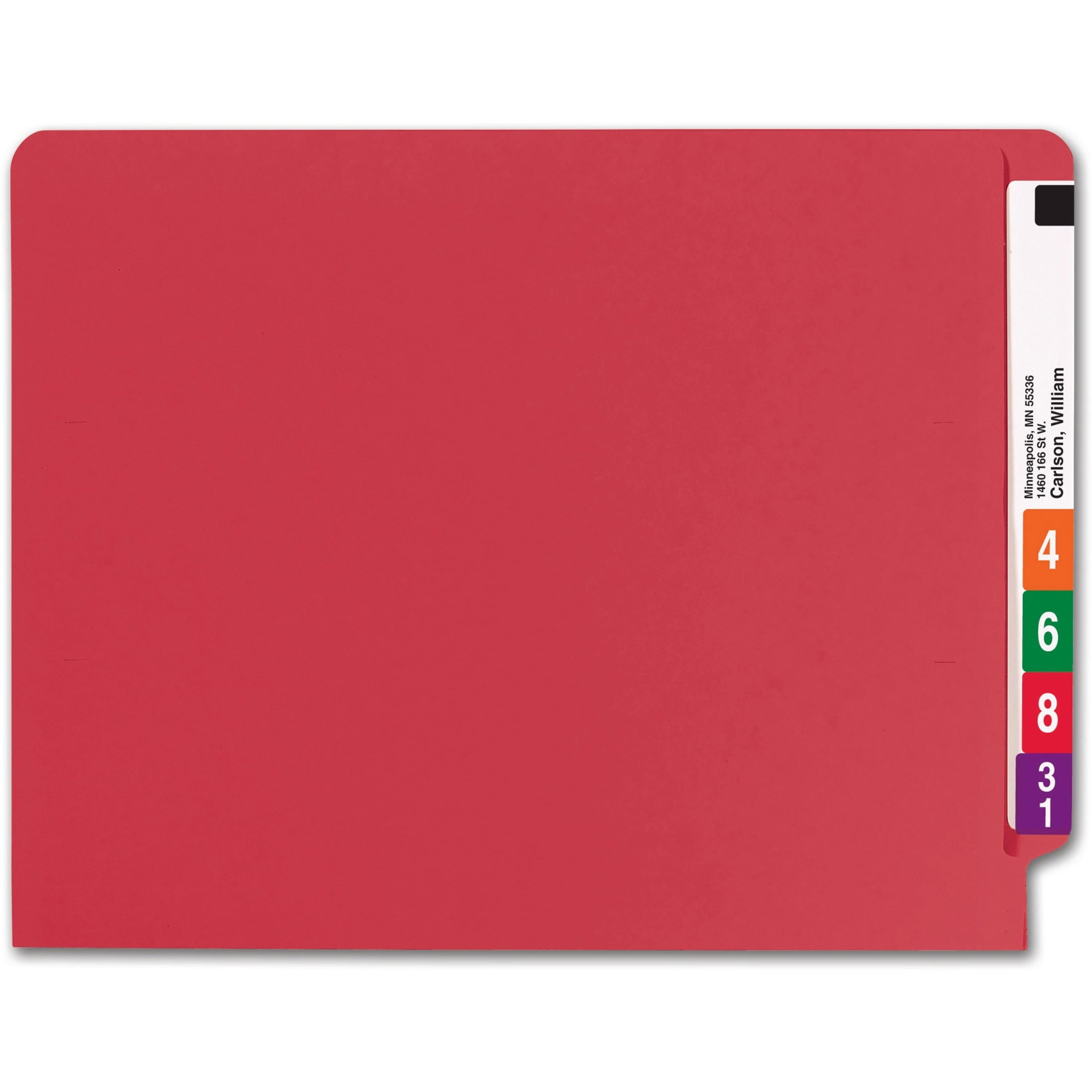 Smead 25710 Colored File Folders, Straight Cut, Reinforced End Tab, Letter, Red, 100/Box