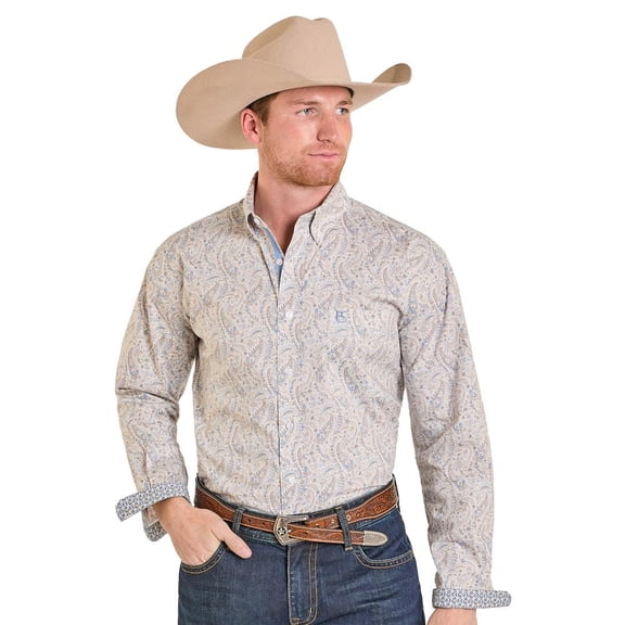 Panhandle Mens Beige Floral Paisley Shirt