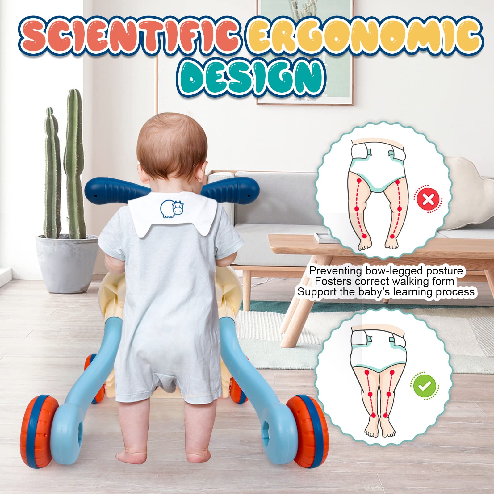 Wdmiya 3 in 1 Baby Walker and Activity Center for Girl, Baby Push Walkers, Sit to Stand Learning Walker, Early Educational Gifts with Music Panel for Infant Toddler 12+ Months, Blue