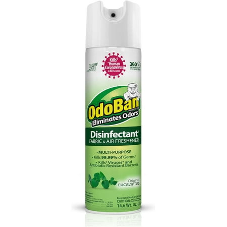 OdoBan Ready-to-Use 360-Degree Continuous Spray Disinfectant and Harsh Aroma Eliminator, Fabric and Air Freshener, 3 Pack, 14.6 Ounces Each, Original Eucalyptus Scent