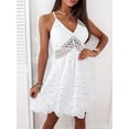 thumbnail image 6 of ClodeEU Women's V Neck Spaghetti Strap Lace Crochet Mini Dress,Boho Summer Beach Sundress White,Women's Plus L, 6 of 8
