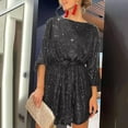 thumbnail image 3 of Women's Fashion Loose Long Sleeve Straight Sequin Glitter Beaded Cocktail Dress for Party and Evening Events in Spring and Autumn,Dark Gray,XL, 3 of 6