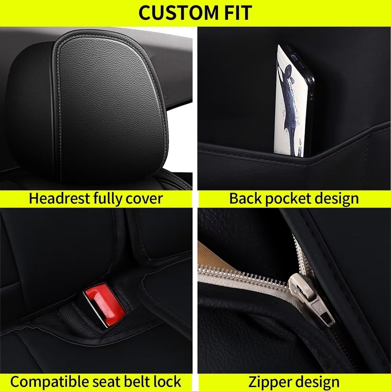 LAONNVIR Car 5-Seat Covers Front & Rear Full Set for Toyota RAV4 2013-2024 2025 Car Seat Covers PU Leather Cushion Pad (Black)