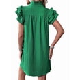 thumbnail image 3 of Women's Short Sleeve Tiered Mini Neck Sun Sundress Dress for Casual Beach Green L, 3 of 7
