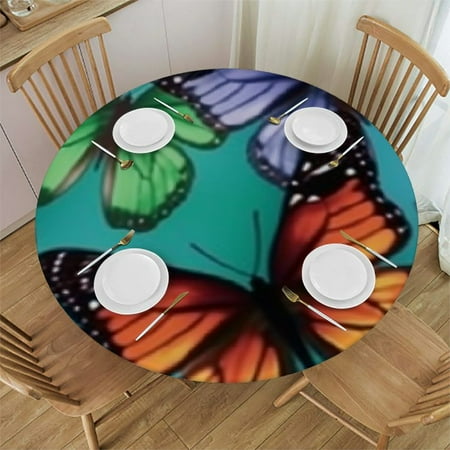 

SHERONV Butterflies Theme Round Polyester Tablecloth for Indoor and Outdoor Use Stain Resistant and Washable Perfect for Kitchen Dining Wedding Parties Various Sizes Available 42 -46