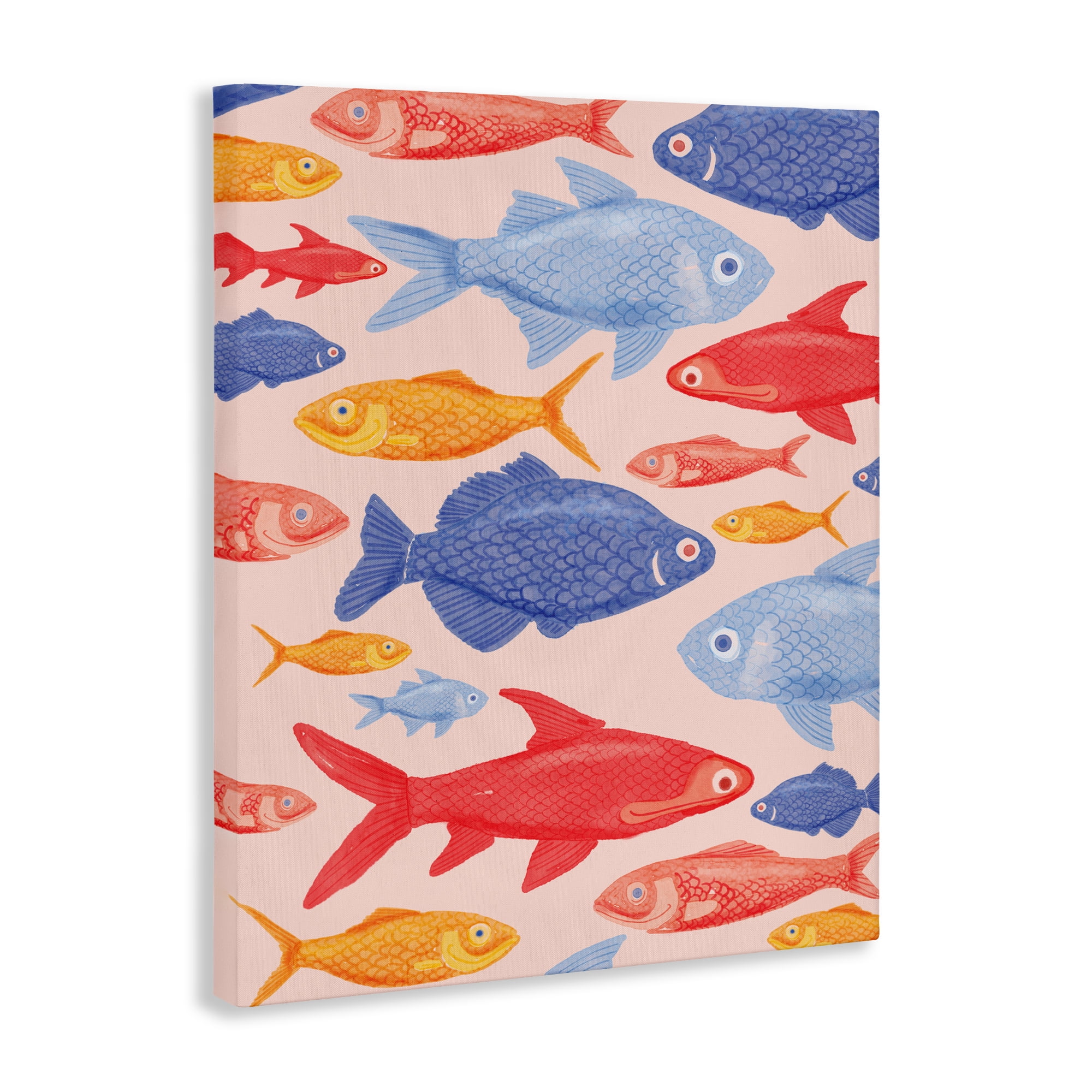 Stupell Industries Red Yellow and Blue Fish Canvas Wall Art, design by The Paper Curator