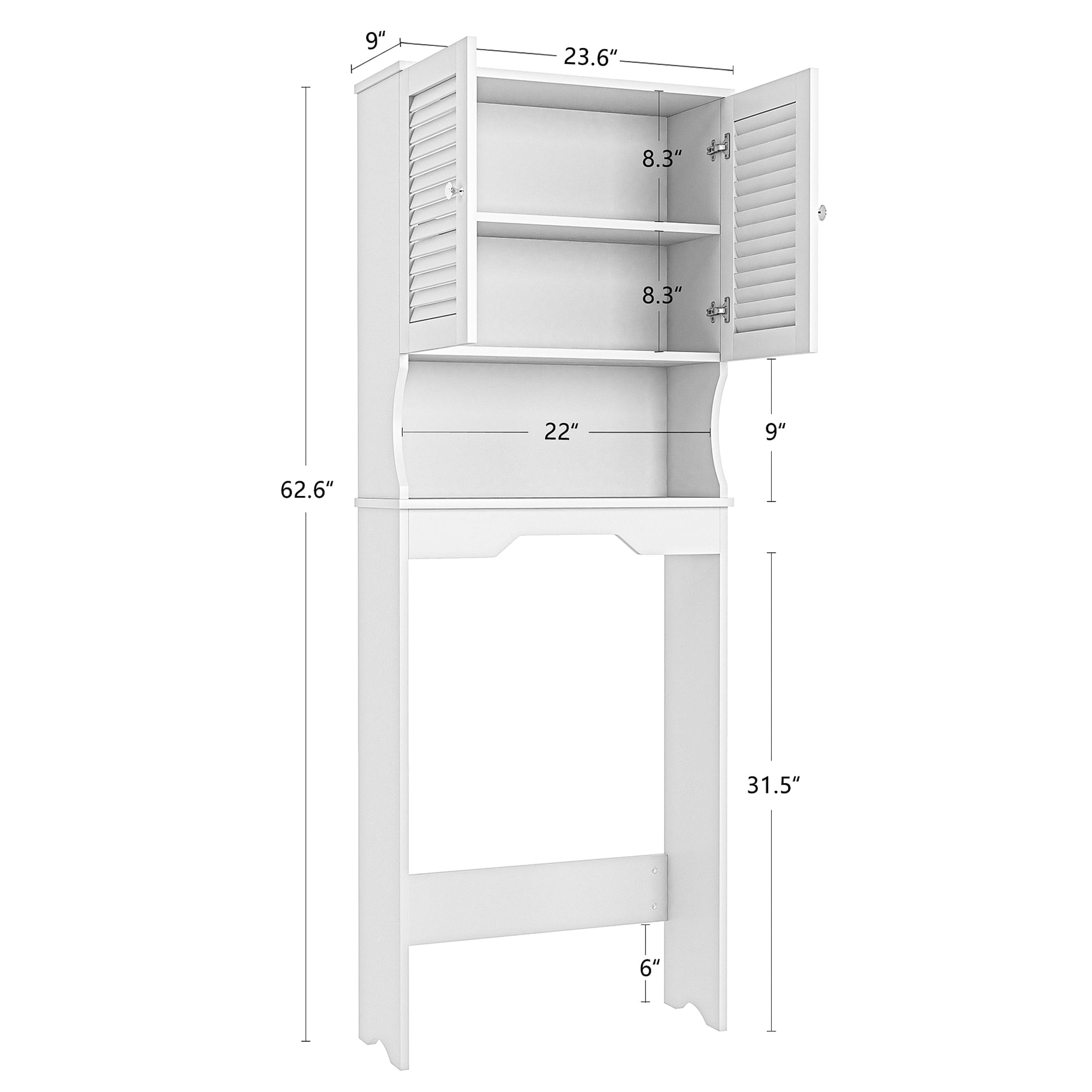 Kadyn Bathroom Space Saver Cabinet, Over The Toilet Storage Cabinet with Double Doors and 1 Adjustable Shelf, W Bathroom Space Saver for Home, White