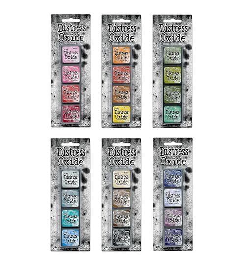 Mini Distress Oxide Pad 12 PK Bundle - Complete Ranger Tim Holtz Mini Distress Oxide Pad Sets #1 - #12 with 2 Glass Spray Bottles and Trebbies Detail Sticks